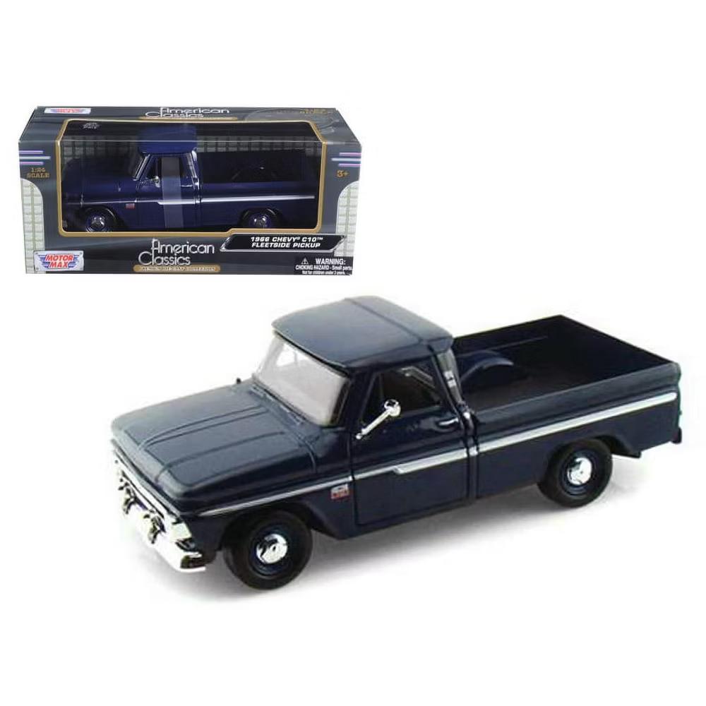 1966 Chevrolet C10 Fleetside Pickup Truck Dark Blue 1/24 Diecast Car Model - Image 4