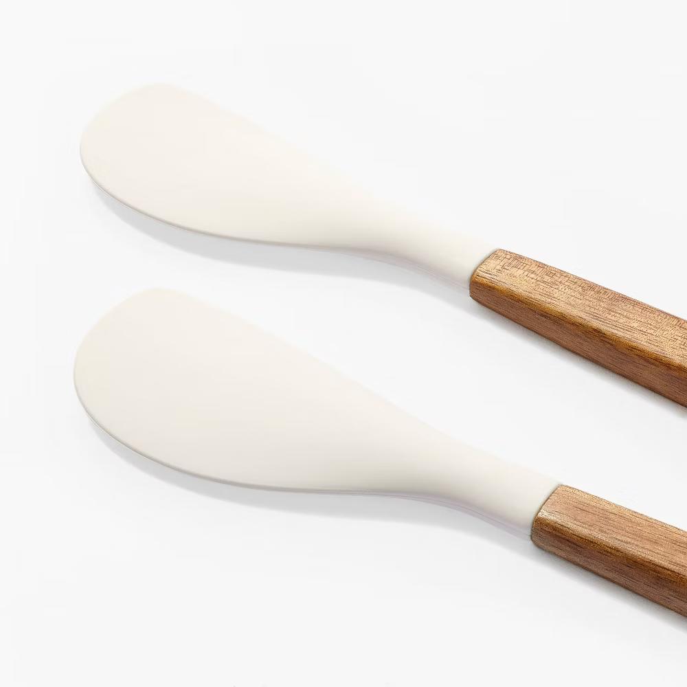 2pk Acacia Wood/Silicone Mini Spatula Set Cream - Flexible Kitchen Utensils, Hand Wash - Image 4