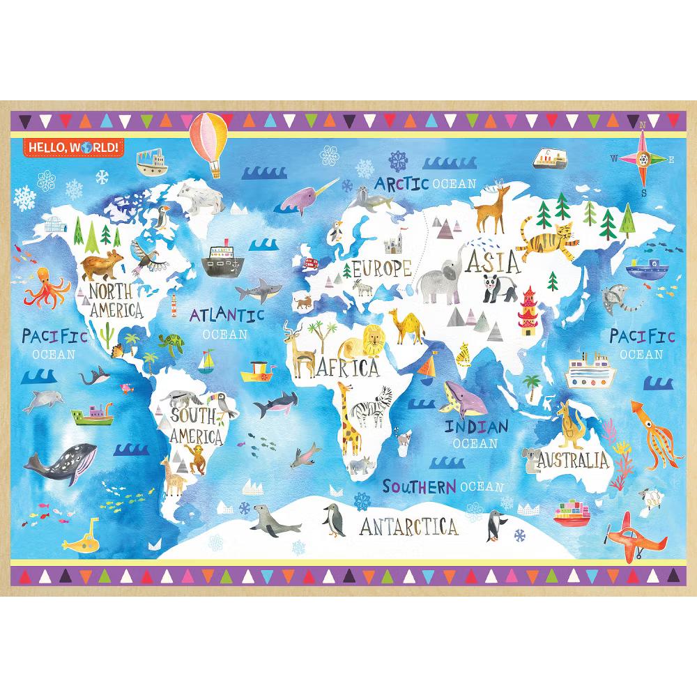 60 Piece Jigsaw Puzzle - Hello, World! Map Wood Puzzle - Image 5