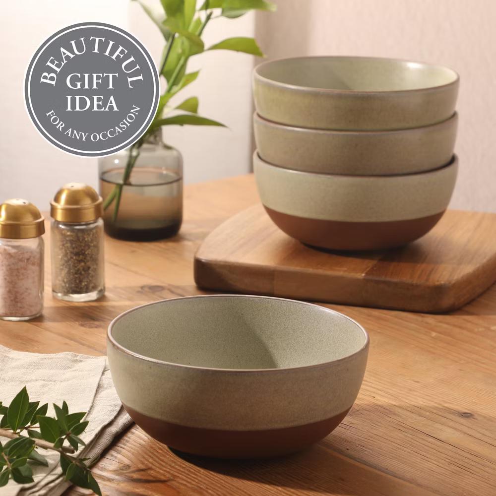 William Crest 4 Piece Cereal Bowl Set, 6.25” Round Stoneware Bowls, Reactive Glaze Finish, Soup & Snack Bowls, Dishwasher Safe - Image 9