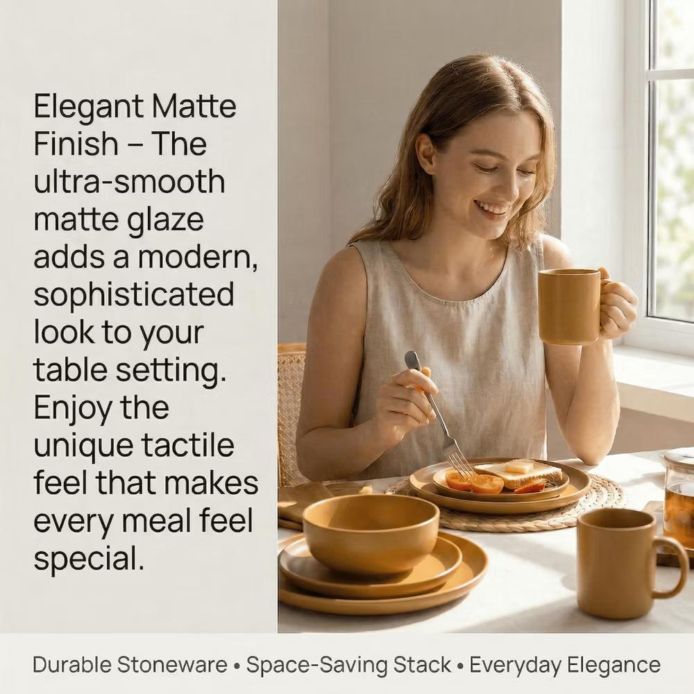 12-Piece Stoneware Dinnerware Set with Mugs, Microwave & Dishwasher Safe, Non-Toxic Dish Set, Plate Set, Stackable Matte Glaze Kitchenware for 3 - Image 45