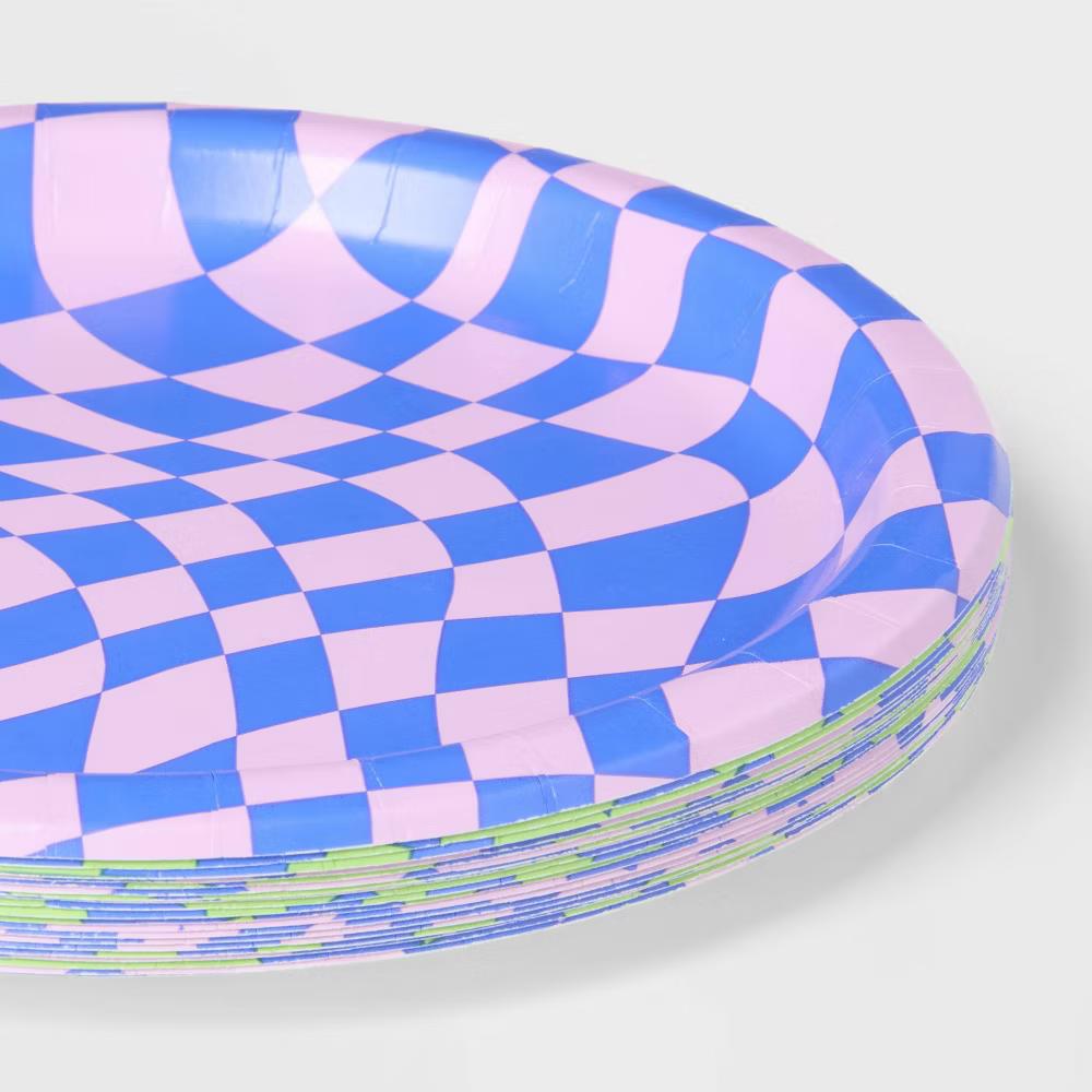 20ct Retro Wavy Checkered Dinner Paper Plate