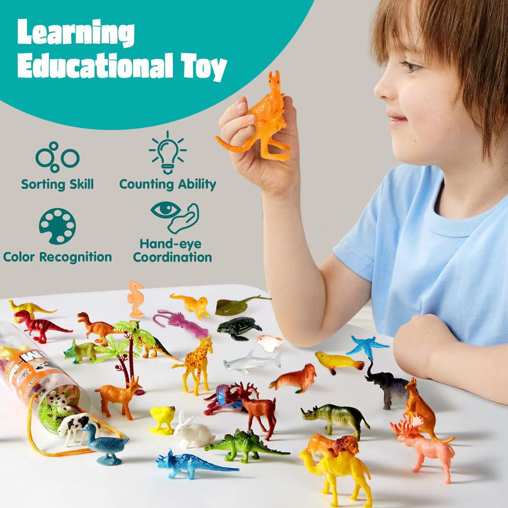 69Pcs Mini Animal Figurine Set - Realistic Jungle, Zoo, Ocean & Farm Animal Toys with Sensory Bin, Christmas Birthday Gift for Kids Ages 3-5 - Image 2