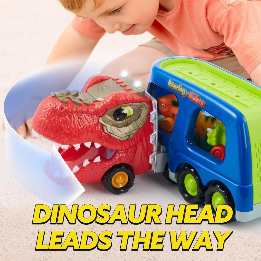 Dinosaur Truck Toys for Kids, Carrier Truck Car Toy with 6 Rubber Vehicle Figures, Music and Lights, Birthday Gift for Boys Ages 3 4 5 6 - Image 7
