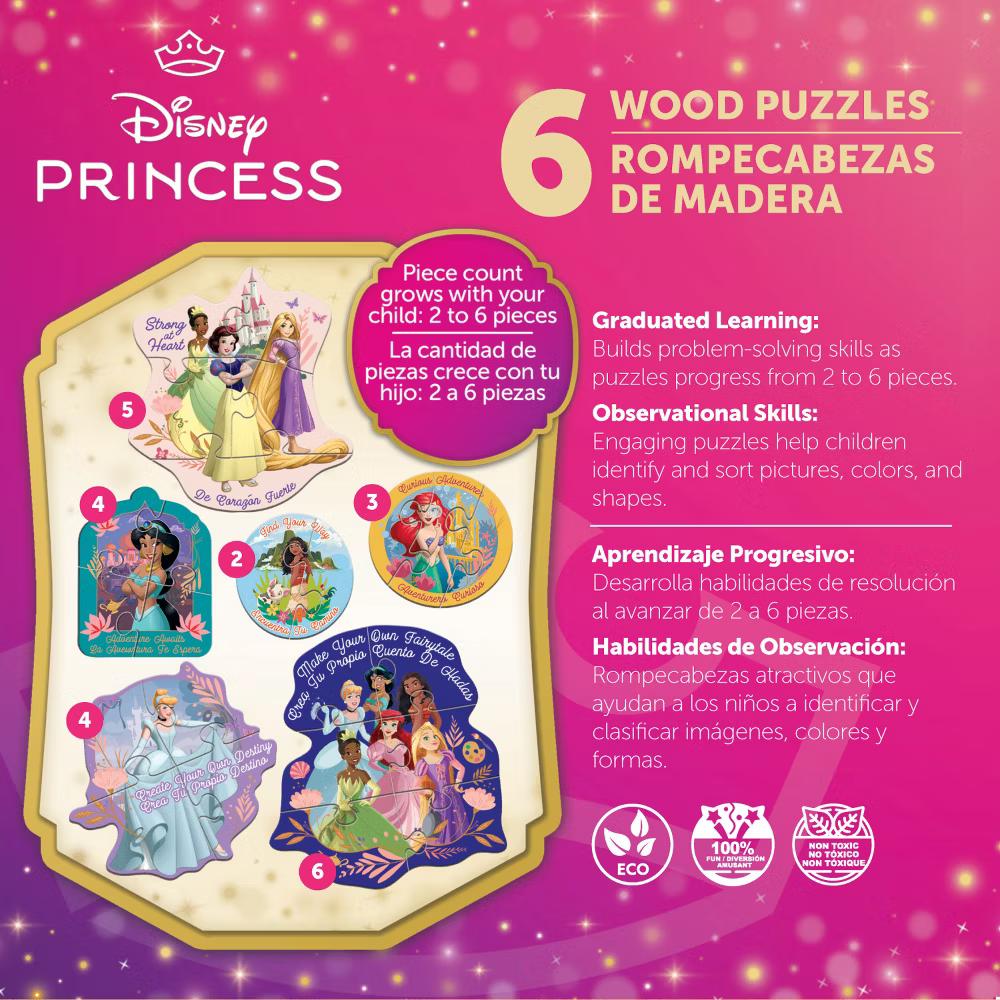 Educational Puzzles - 6-Pack Mini Shaped Wood Jigsaw Puzzles, Princesses - Image 3