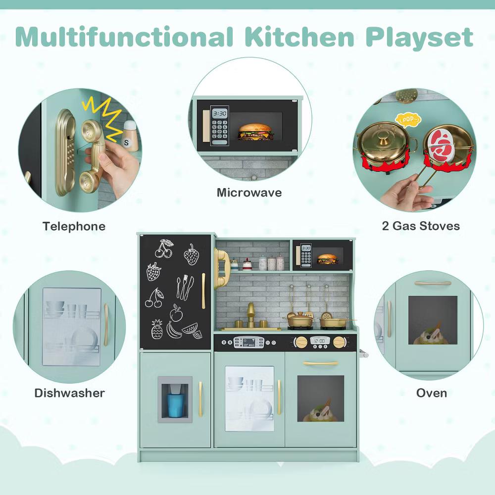 Kid's Pretend Play Kitchen Toddler Kitchen Playset with Blackboard Pink/White/Light Pink/Beige - Image 34