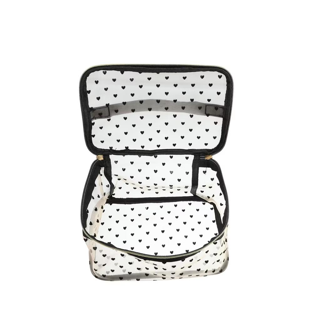 Travel Portable Makeup Bag Heart-Shaped Dots Zipper Closure Beige 1 Pc - Image 4