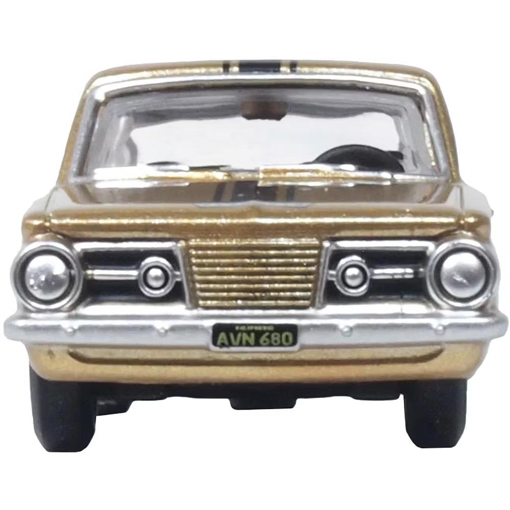 1965 Plymouth Barracuda Gold Metallic with Black Stripes 1/87 (HO) Diecast Model Car - Image 3