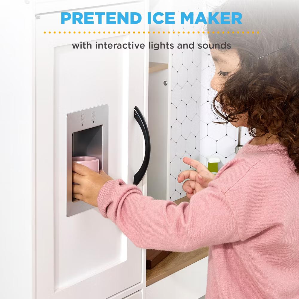 Pretend Play Corner Kitchen, Interactive Wooden Kids Set w/ Lights & Sounds - White - Image 75