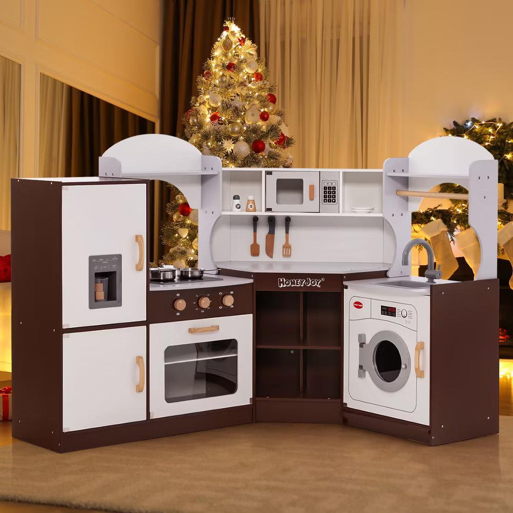 Corner Play Kitchen with Ice Maker Microwave Oven for Kids 3+ Years Old Wooden Toy - Image 2