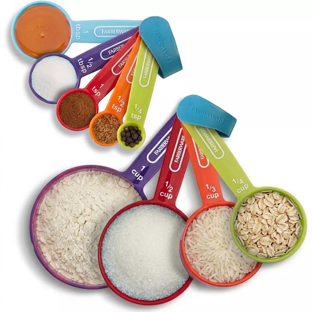 Farberware Kitchen Basics Measuring Cup & Spoon Set, 9-Piece Colorful Nesting Design with Easy-to-Read Markings - Dishwasher Safe, Plastic - Image 8