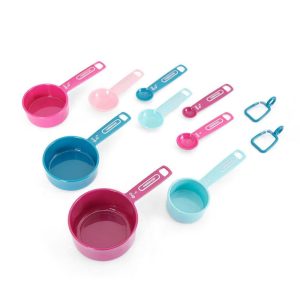 Farberware Kitchen Basics Measuring Cup & Spoon Set, 9-Piece Colorful Nesting Design with Easy-to-Read Markings - Dishwasher Safe, Plastic