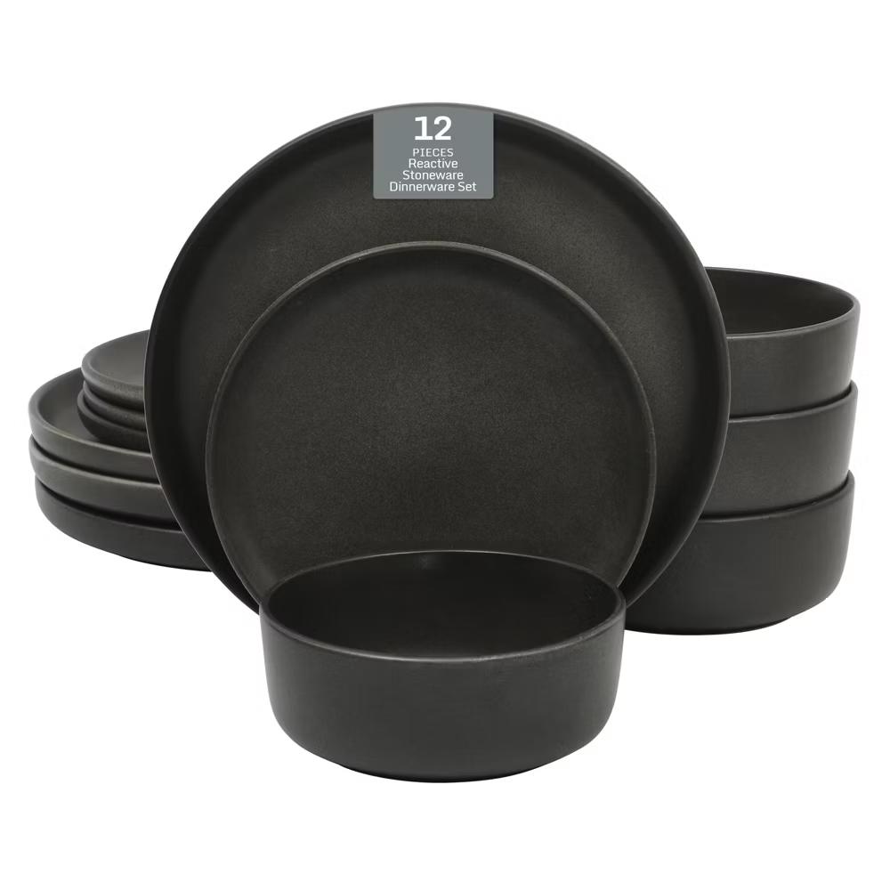 Pasco 12 Piece (Service for 4) Plates and Bowls Reactive Glaze Dishes Stoneware Ceramic Dinnerware Set - Image 14