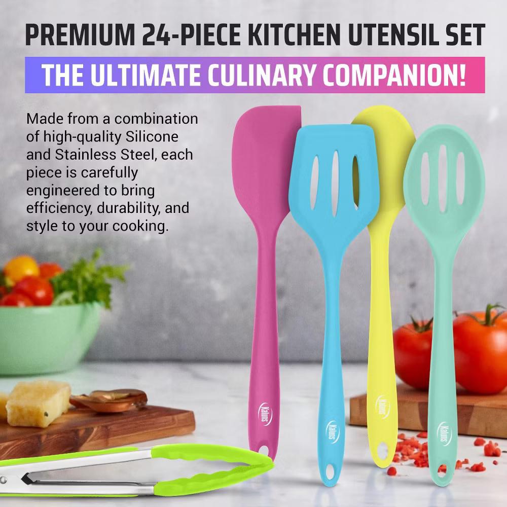 Kitchen Utensils Set, 24 Piece Silicone Cooking Utensils, Dishwasher Safe and Heat Resistant Kitchen Tools - Image 25
