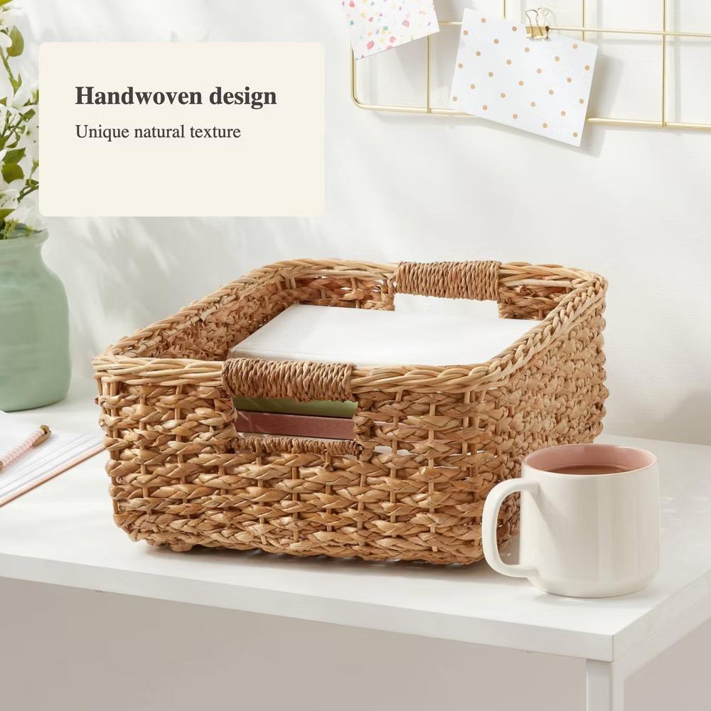 Braided Seagrass Folio Bin - Handwoven Khaki Storage Basket, Rectangle, 6"x12"x17", Nest Seal Certified - Image 4