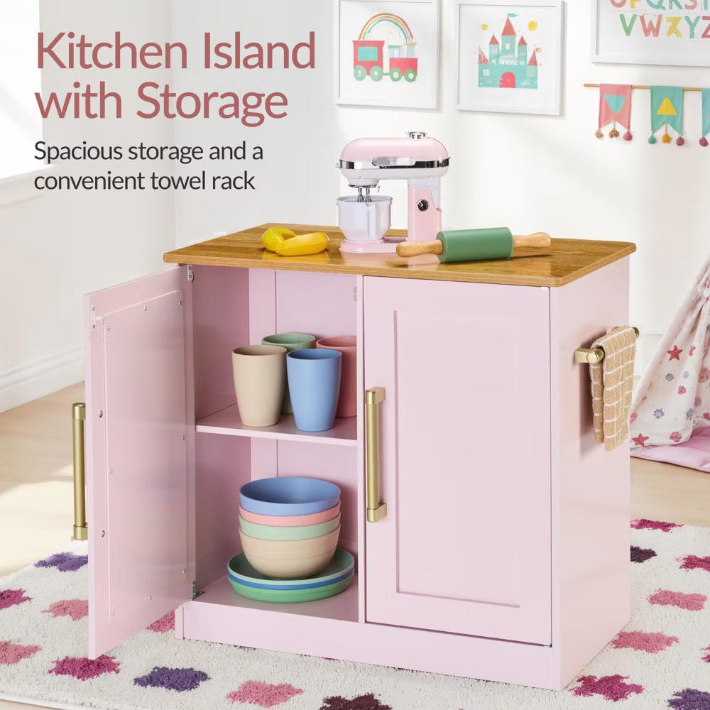 Deluxe Wooden Pretend Play Kitchen with Island and Espresso Machine - White - Image 6