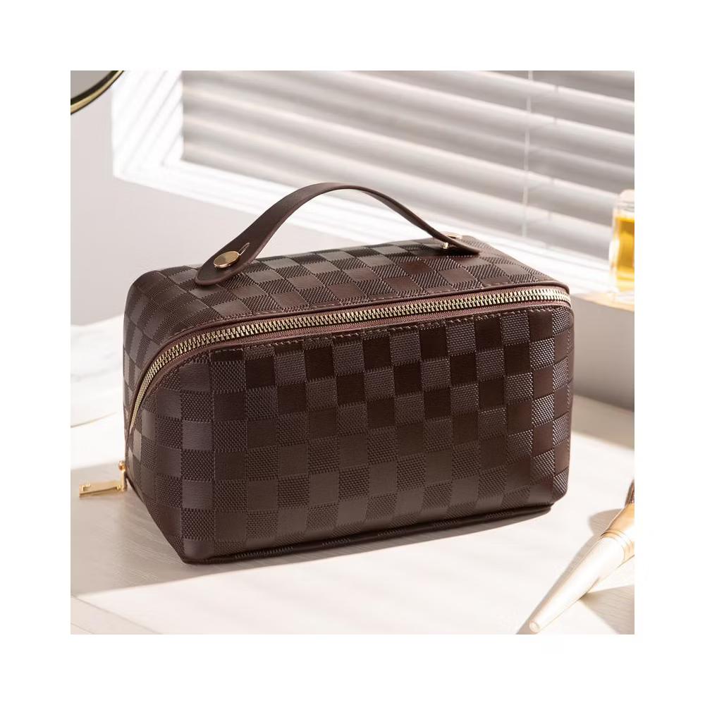 Checkered Makeup Bag, Large Capacity Cosmetic Bag with Handle, Portable Waterproof Travel Toiletry Organizer for Women - Image 13
