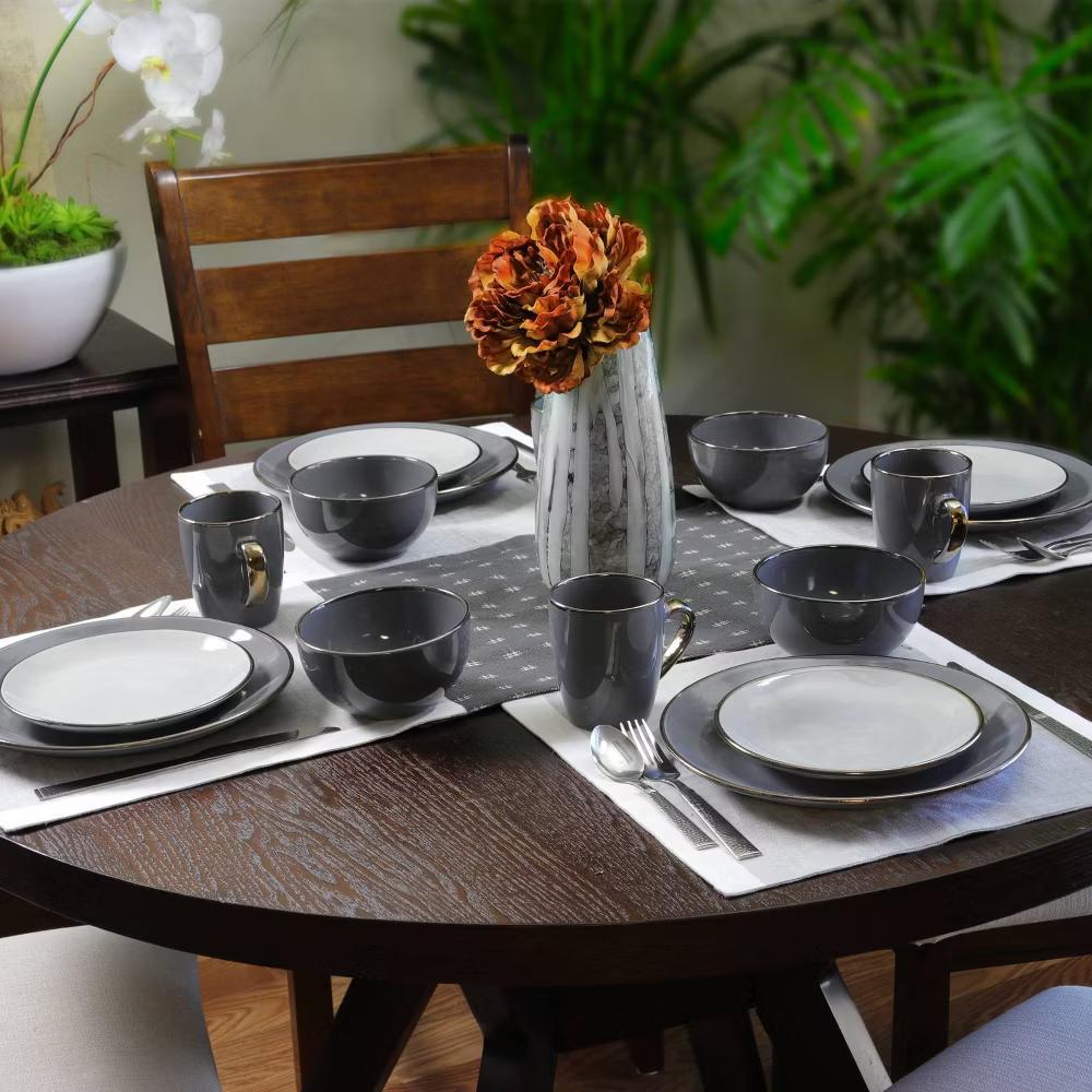 16pc Stoneware Solid Stone Dinnerware Set Gray - Microwave & Dishwasher Safe, Service for 4, Includes Plates & Mugs - Image 4