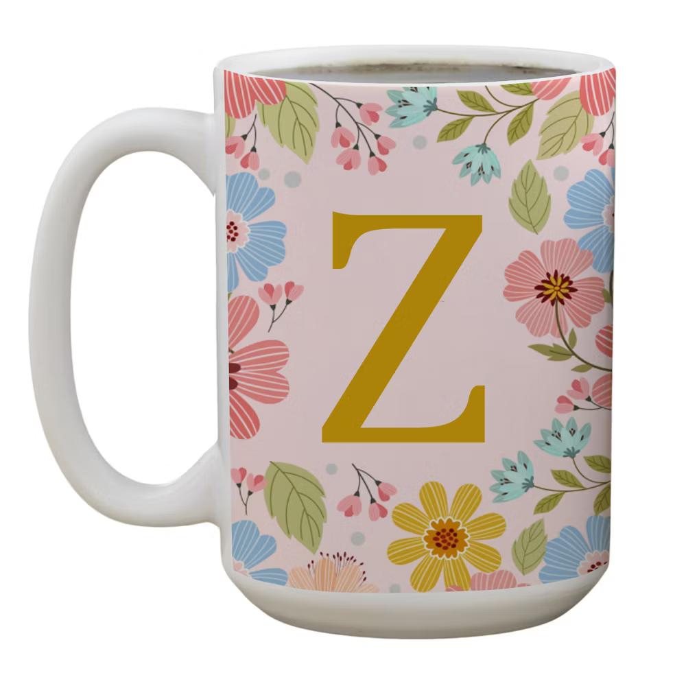 Personalization Mall Flowery Initial Personalized Coffee Mug Gold/Pink - Image 27