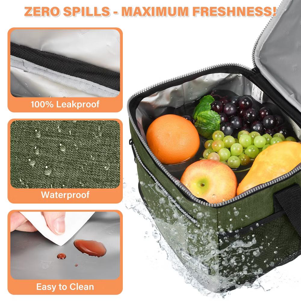 9.3" Insulated Lunch Bag with Water Bottle Pocket, Leakproof 20 Cans Lunch Tote with Front Zipper Pocket, Zipper Closure Lunch Box - Image 13