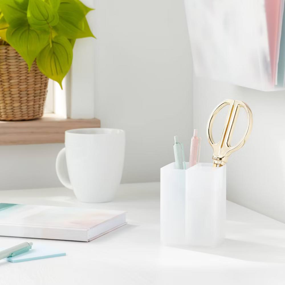 Plastic Pencil Holder Clear - Desk Organizer & Pencil Cup for Office & Stationery Organization