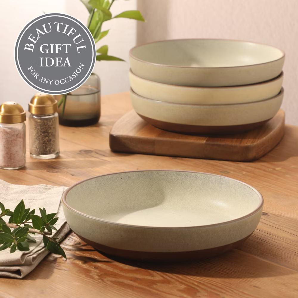 William Crest 4pc 8.5" Stoneware Dinner Bowls, Reactive Glaze, Large Soup/Pasta/Salad, Microwave & Dishwasher Safe - Image 9