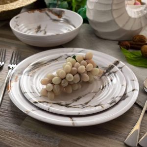 12pc Melamine Fine Sculpture Dinnerware Set White - Solid Dish Set, Service for 4, Includes Plates & Bowls