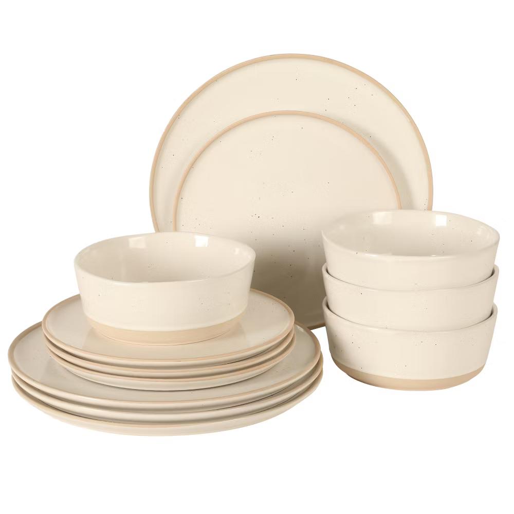 Abbey Circle 12 PiecePlates and Bowls (Service for 4) Reactive Matte Glaze Dishes Stoneware Ceramic Dinnerware Set - Image 16