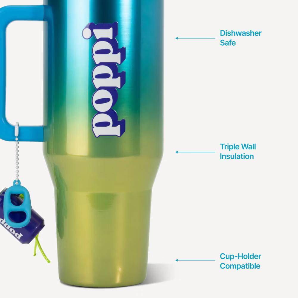 HydroJug x Poppi 40 fl oz Stainless Steel Straw Tumbler Green Degrade Smiley Face - Image 4