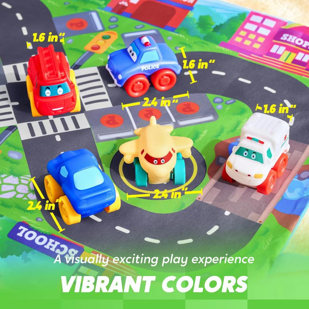 8 PCS Rubber Cartoon Cars with Play Mat, Mini Bath Toy Car for Toddlers, Boy Toys Birthday Gift, Party Favors for Kids Toddlers 2 3+ Year Old - Image 9