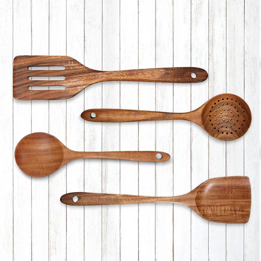 Premium Teak Wood Spatula Set – Handcrafted 4-Piece Kitchen Utensil Set - Image 3