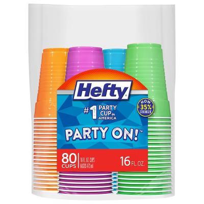 Hefty Party On! Disposable Cups - 80ct/16oz: Portable, Solid Pattern, Household Use - Image 2