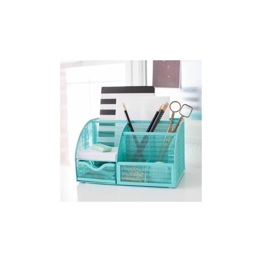 Blu Monaco Desk Organizer with Drawer - Small Metal Mesh Organizer Available in Aqua, Gold, and Pink - Image 9