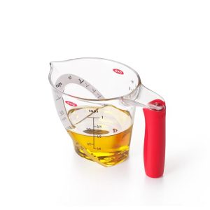 1Cup Angled Measuring Cup: Dishwasher-Safe Polypropylene, Clear & Red, Includes 1/8 to 1 Cup, Lifetime Warranty