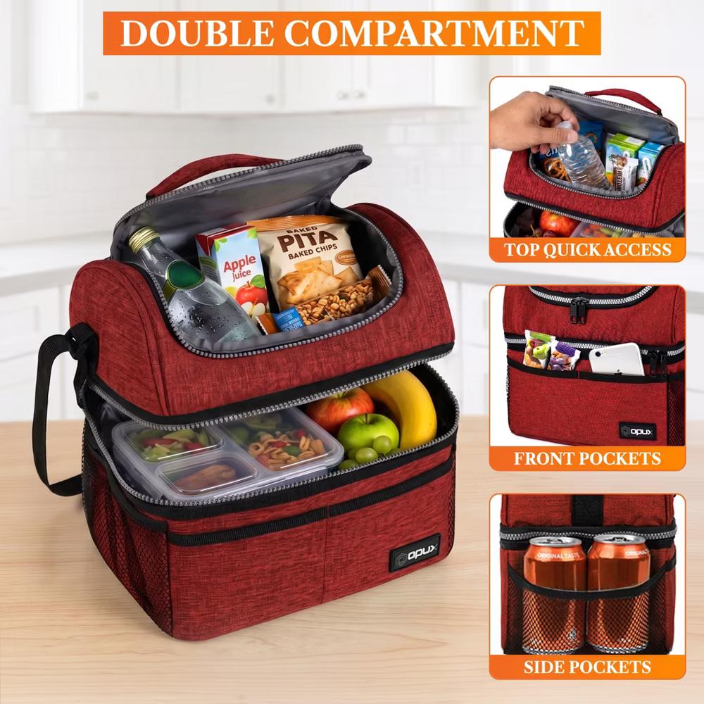 Double Decker Lunch Box Men Women, Insulated Leakproof Cooler Bag Adult Work, Dual Compartment Pail Tote Boys Girls Kids - Image 94