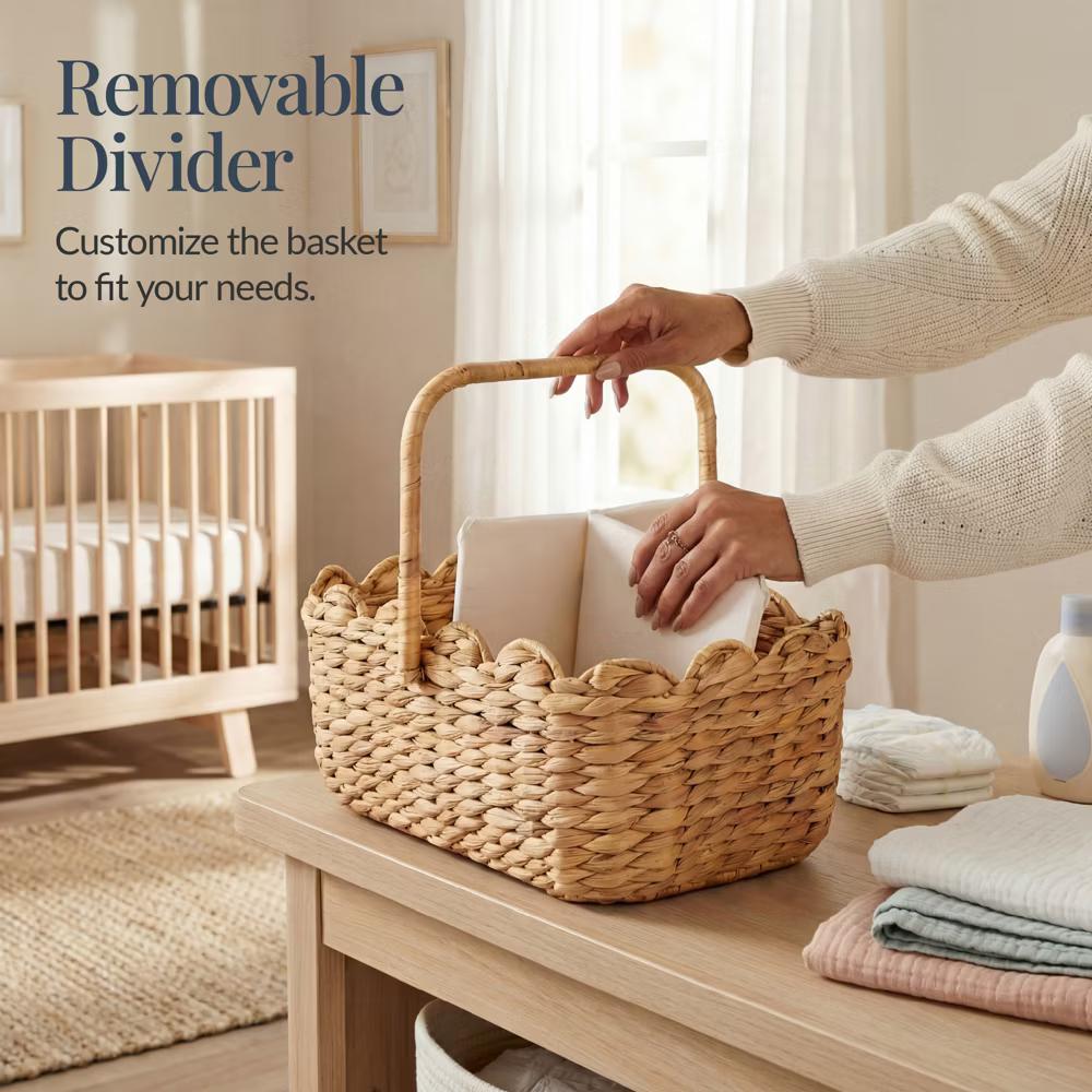 Diaper Caddy Organizer for Baby, Large Portable Nursery Organizer w/ Divider & Handles - Natural