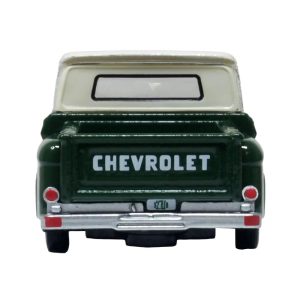 1965 Chevrolet C10 Stepside Pickup Truck Dark Green with Ivory Top 1/87 (HO) Scale Diecast Model Car