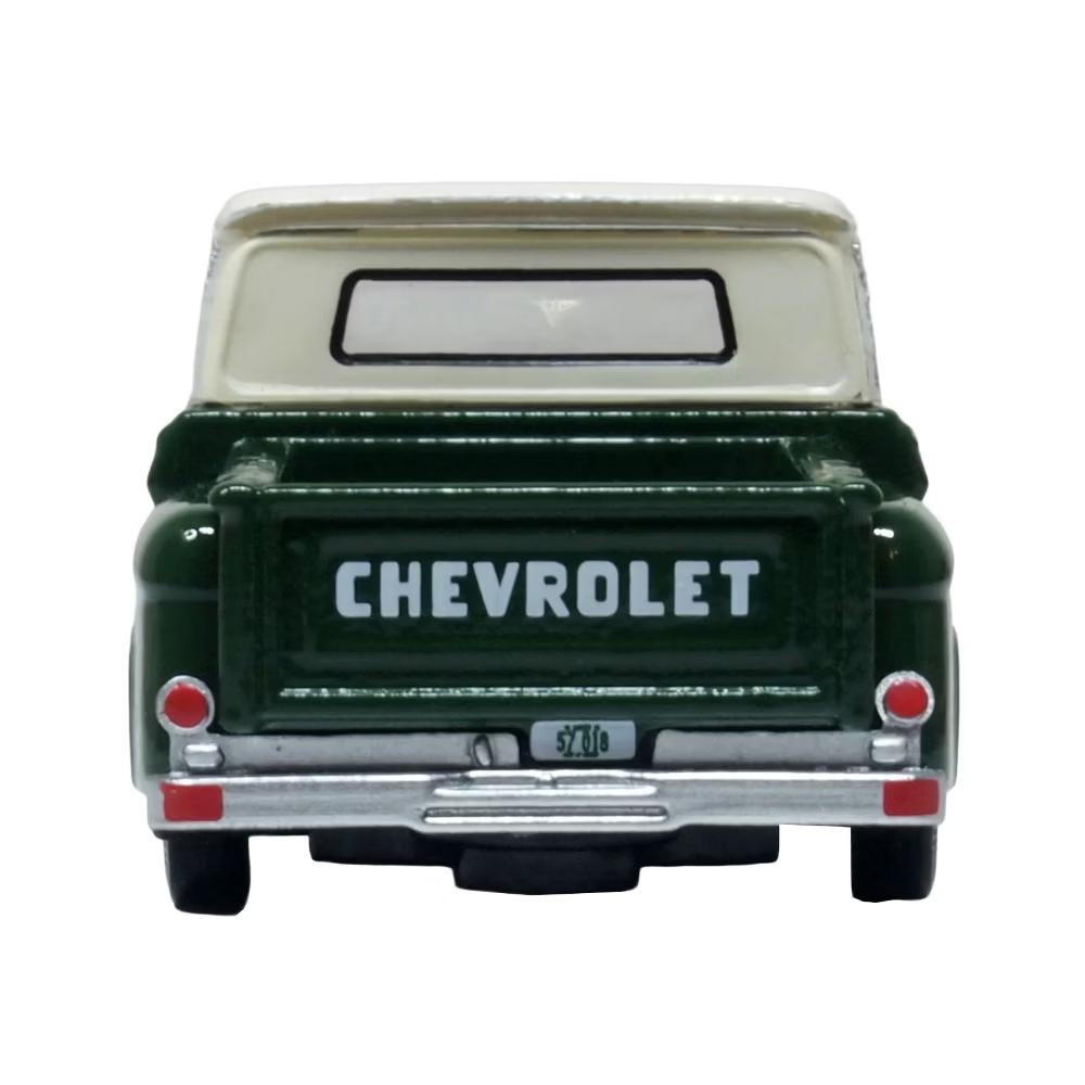 1965 Chevrolet C10 Stepside Pickup Truck Dark Green with Ivory Top 1/87 (HO) Scale Diecast Model Car