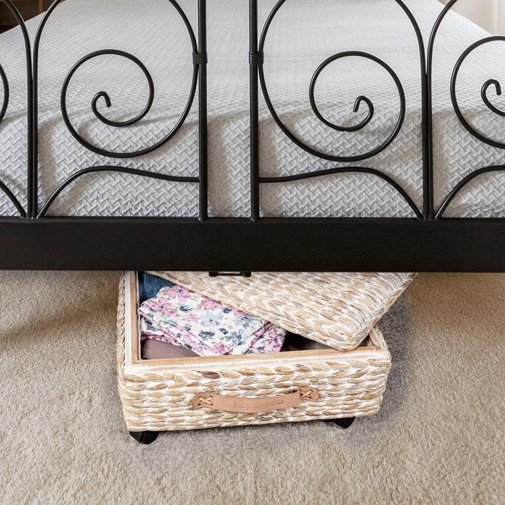 happimess Chett Minimalist Hand-Woven Hyacinth/Wood Underbed Storage Bin with Wheels and Handles - Image 24