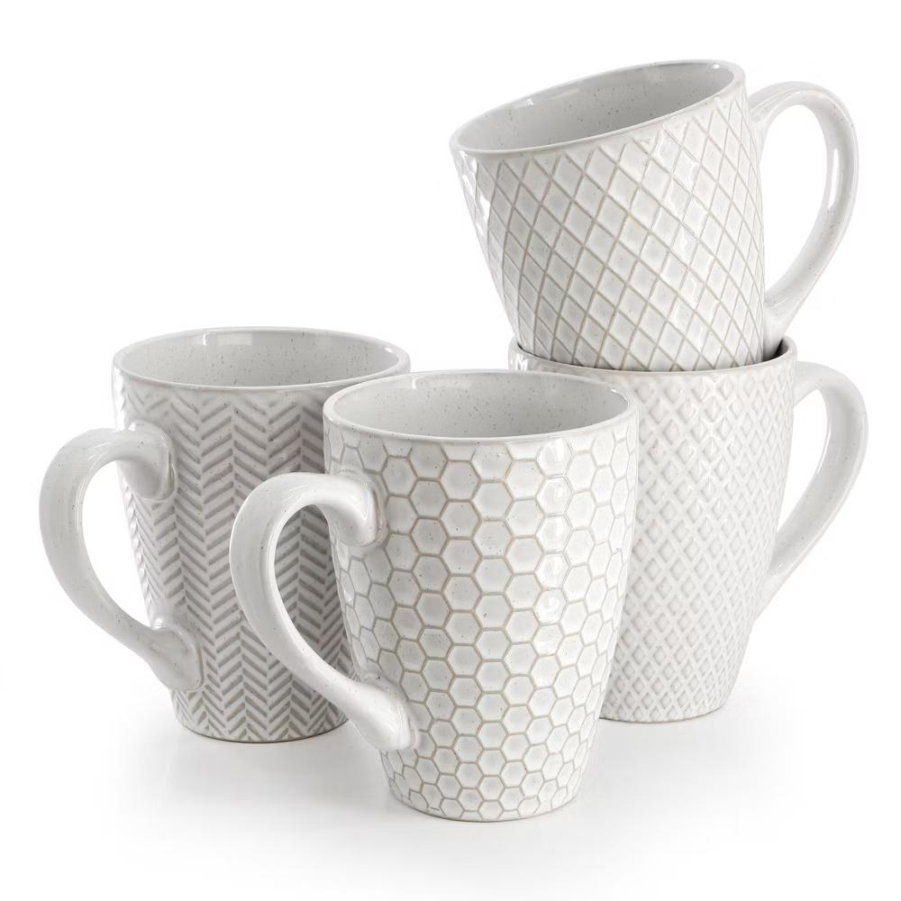Earlhart 4 Piece 16 Ounce Stoneware Assorted Pattern Mug Set in White - Image 3