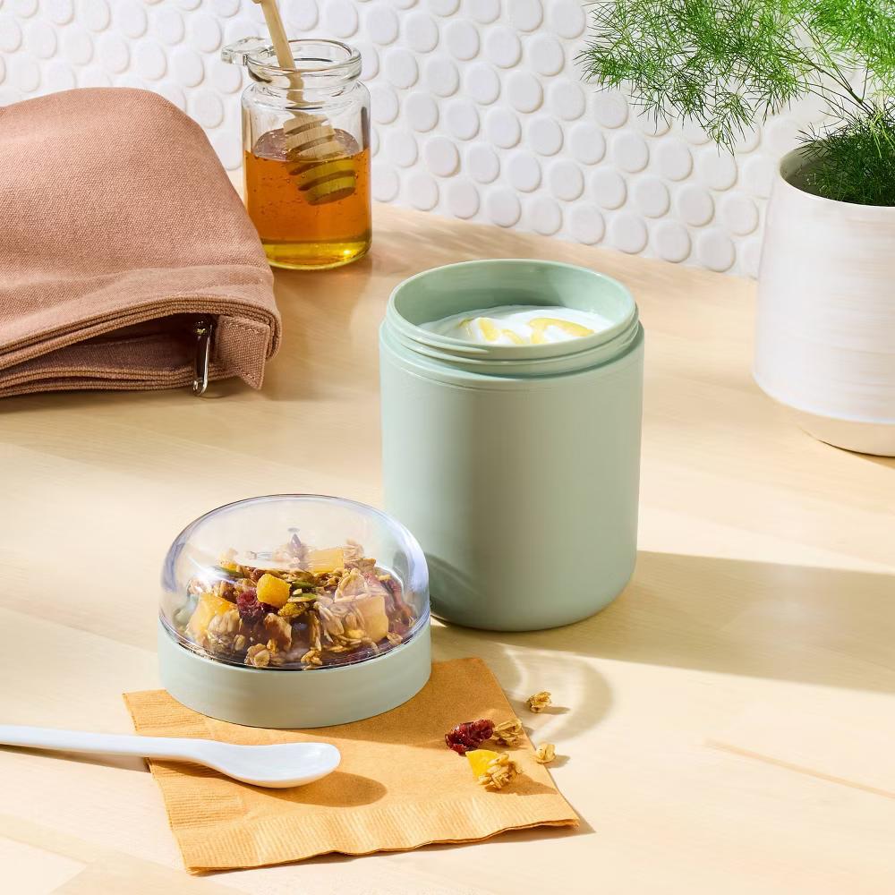 Snack Cup with Topping Compartment Green - Image 3