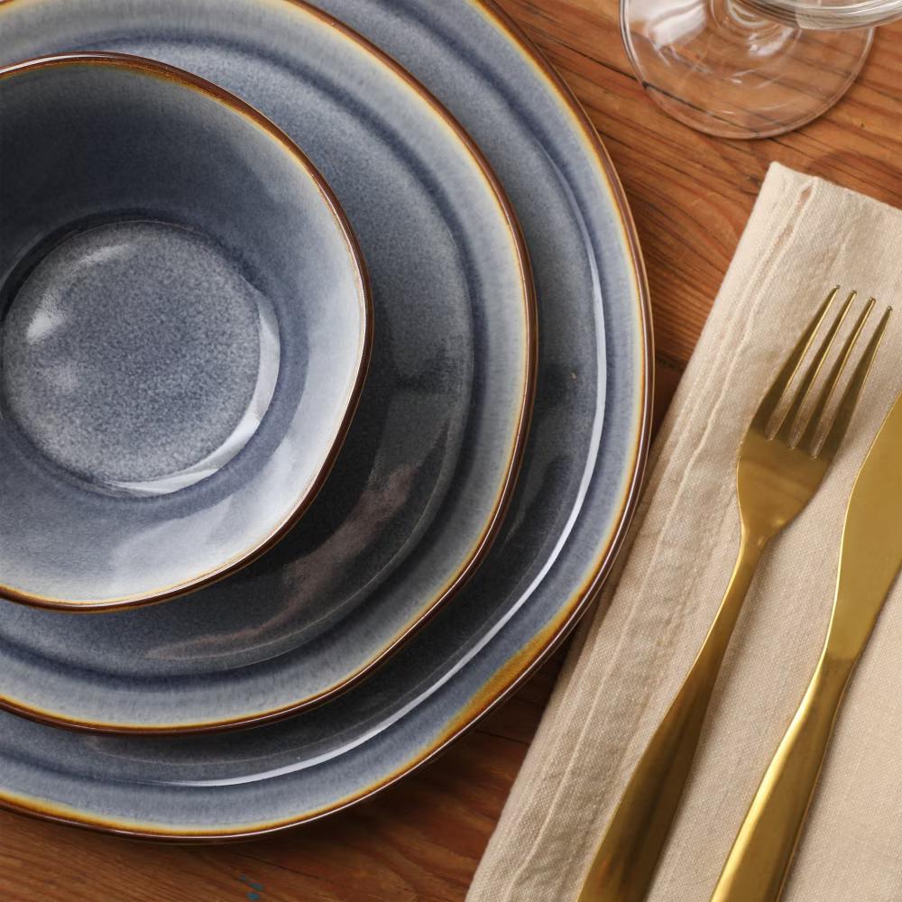 Algeria River Plates and Bowls Sets, 12-Piece Stoneware Dinnerware Sets, Reactive Glaze Dish Set - Image 6