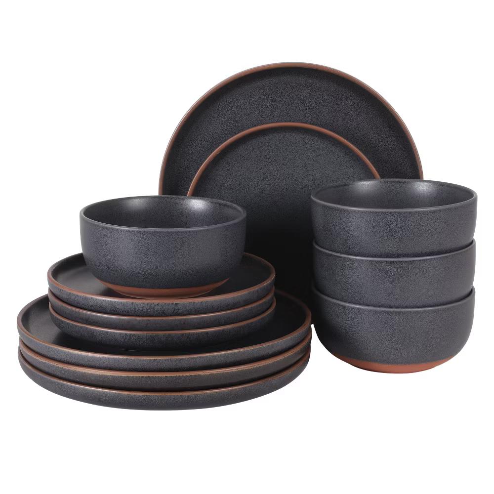 Abbey Circle 12 Piece (Service for 4) Plates and Bowls Reactive Matte Glaze Dishes Stoneware Ceramic Dinnerware Set - Image 14