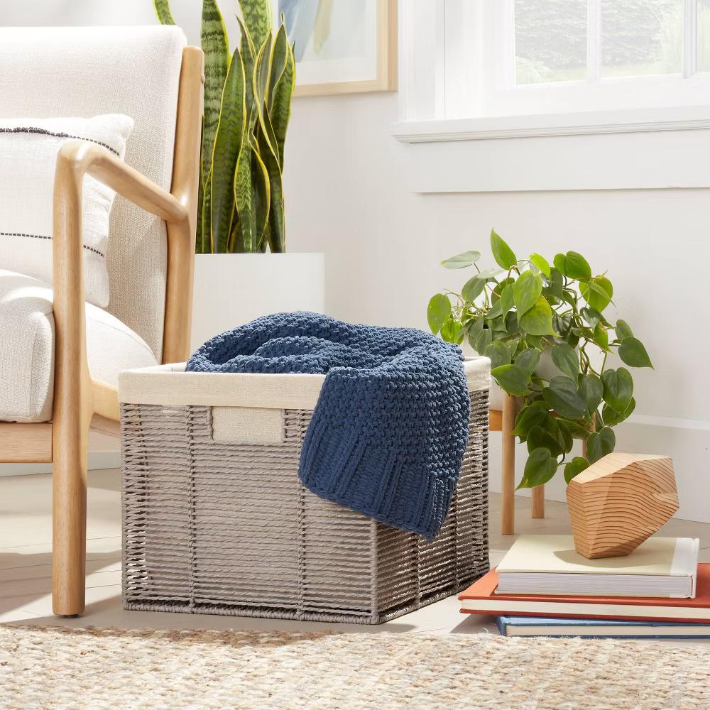 14.75" x 13" x 11" Large Lined Woven Milk Crate Gray - Decorative Storage Basket, Rectangle, Traditional Style - Image 2