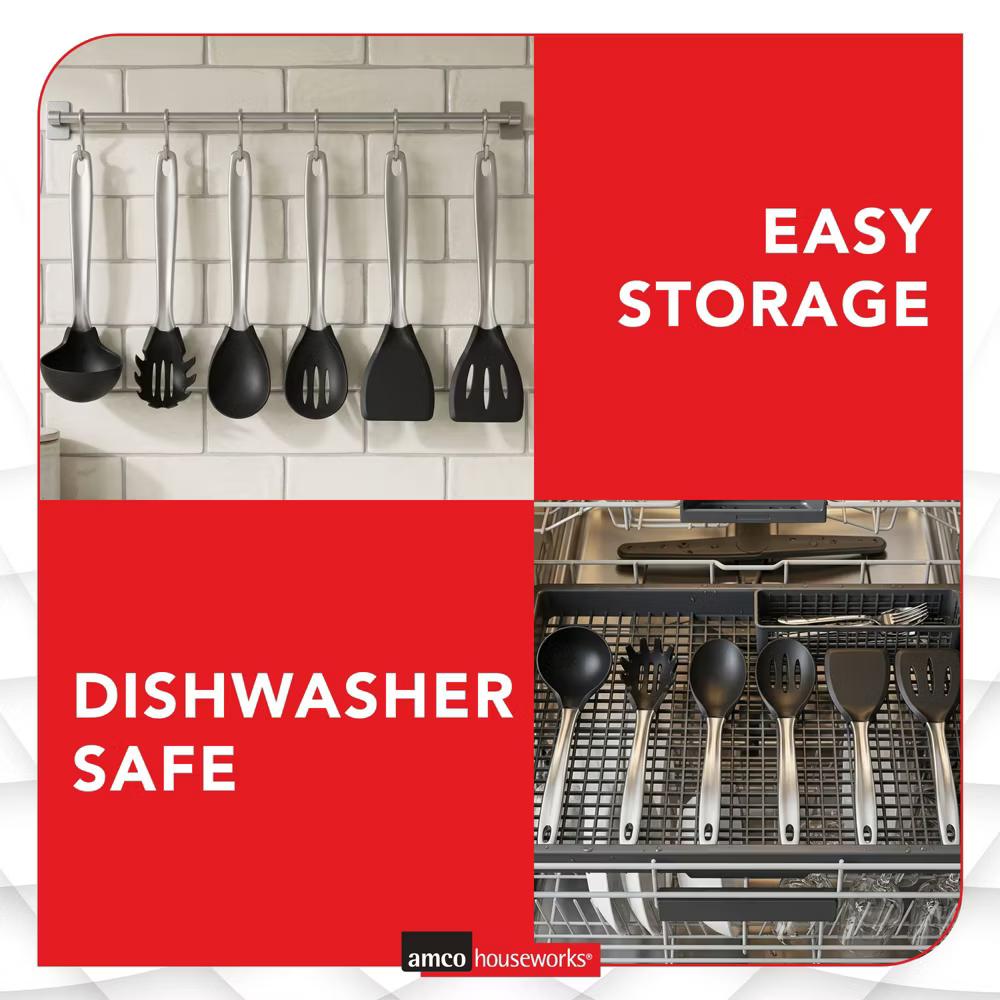 Amco 6-Piece Nylon Utensil Set, Heat-Resistant with Stainless Steel Handles, BPA-Free, Safe for Non-Stick Cookware, Dishwasher Safe Cooking Tools - Image 7