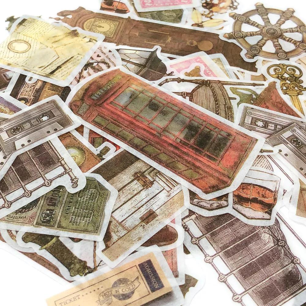 Decorative Scrapbooking Washi Stickers, DIY Crafts for Stationery, Diary, Card Making (60 pcs), Vintage - Image 2