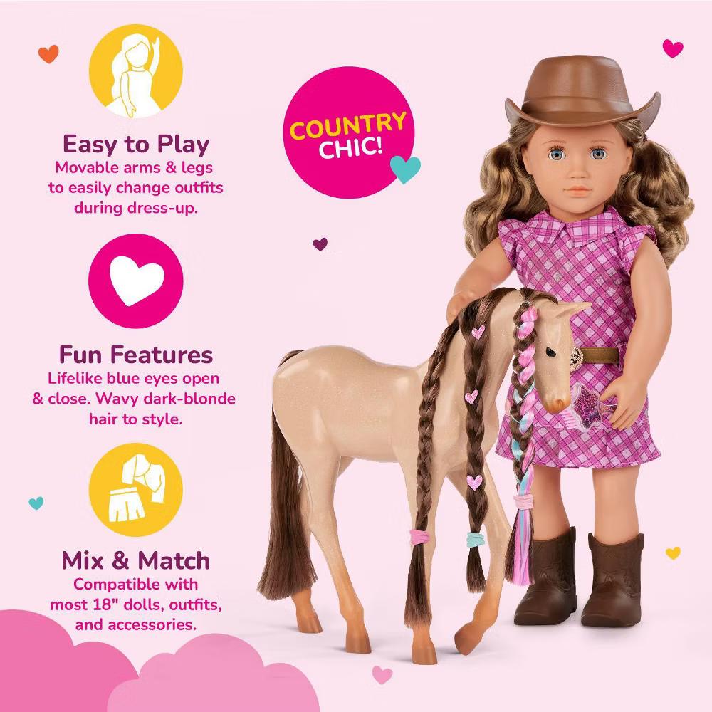 Callie with Hair Play Foal 18" Doll & Horse Accessory Set: Plastic & Polyester, Wavy Blonde Hair, Blue Eyes - Image 8