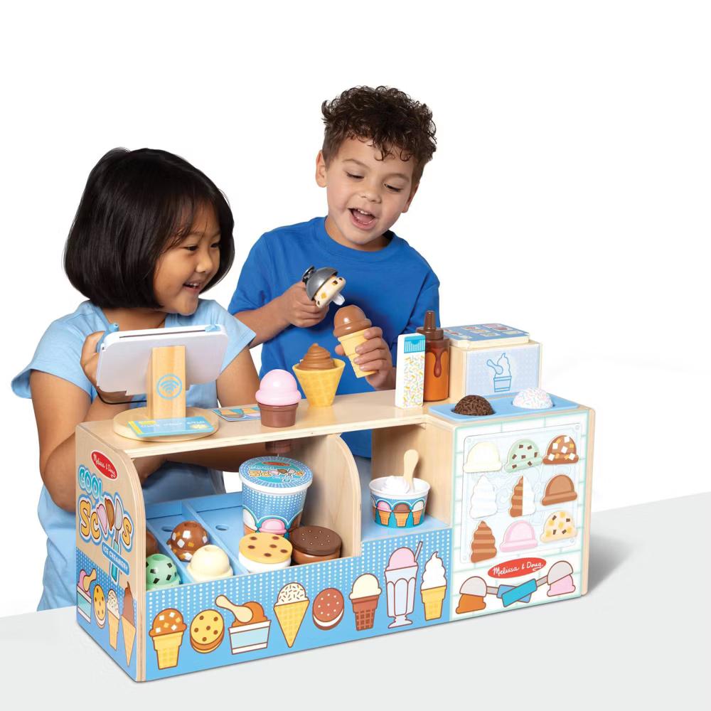 Cool Scoops Ice Creamery Wooden Counter with Play Food Preschool Toy: Creative Play 42-Piece Set - Image 2
