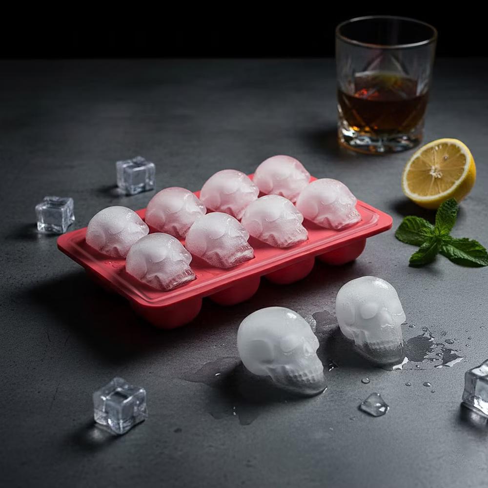 Alilang Women's 2-Pack Skull Silicone Ice Cube Tray 8-Cavity Flexible Nonstick Halloween Drink Mold - Image 15