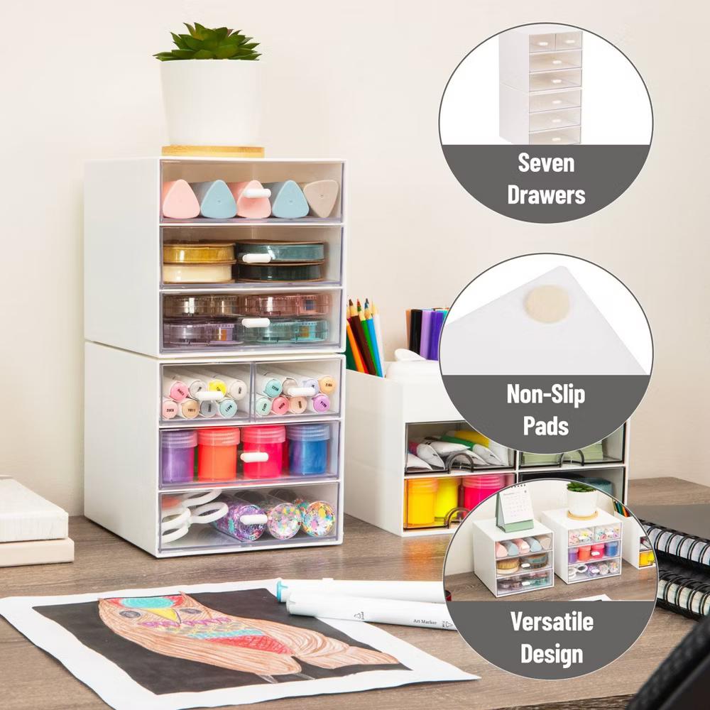 6 Drawer Plastic Desk Organization Set White